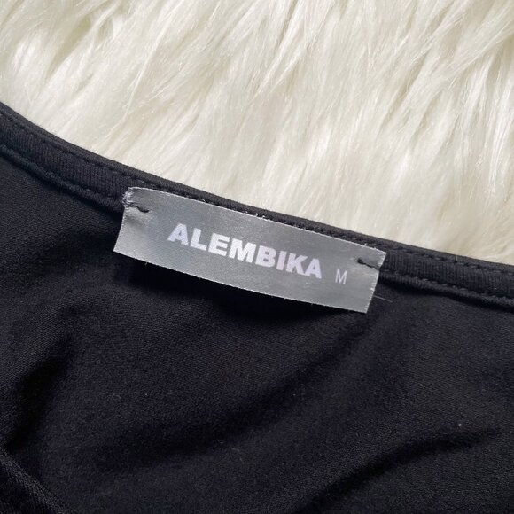 Alembika Black Red Animal Print Asymmetrical Hem Batwing Long Sleeve Top - Picture 5 of 7